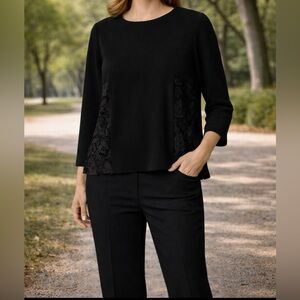 Express Black Lace Panel Blouse – 3/4 Sleeve Work Top – Size Large – EUC